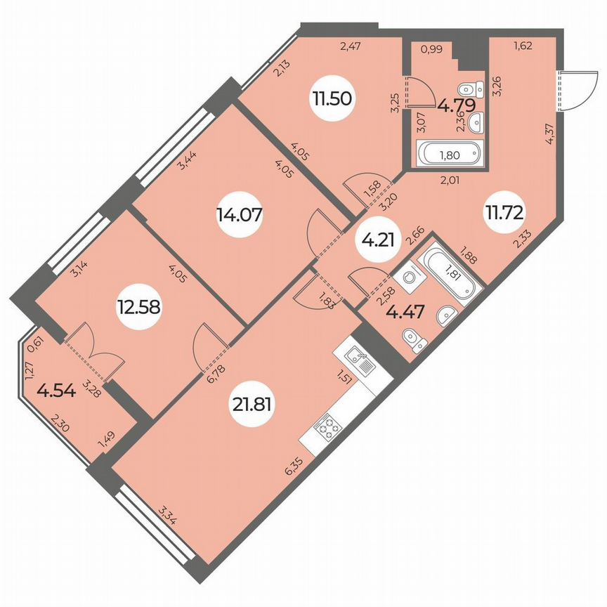 3-к. квартира, 87 м², 4/24 эт.