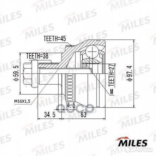 Шрус audi A4 1.8-3.0 00- нар.(ABS) ga20029 Miles