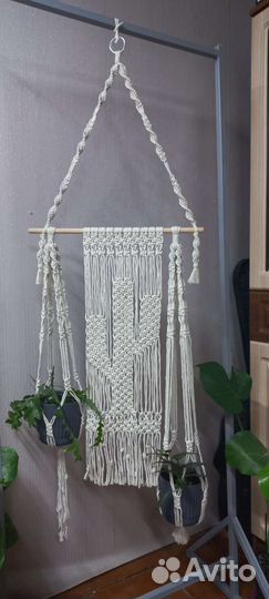 Макраме панно + 2 кашпо для цветов