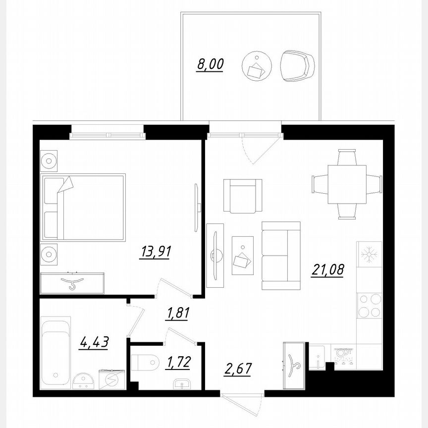 1-к. квартира, 48 м², 1/5 эт.