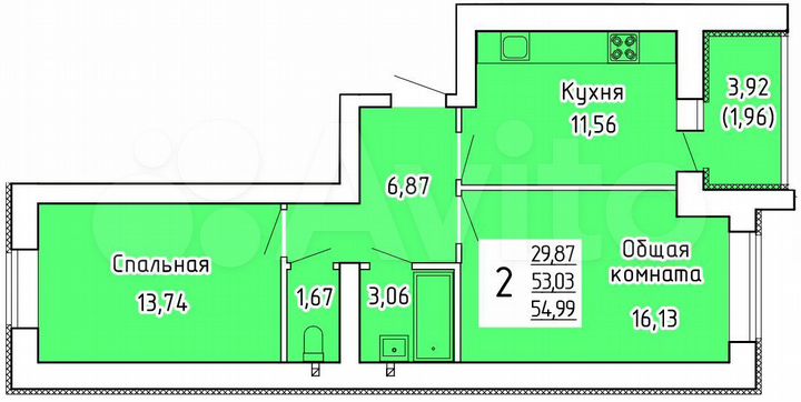 2-к. квартира, 55 м², 1/9 эт.