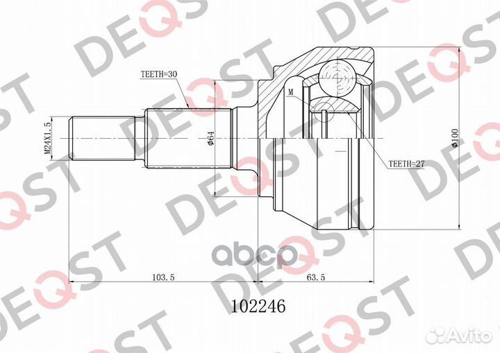 ШРУС VW touareg 3.0-3.6 02-06 нар. 102246 deqst