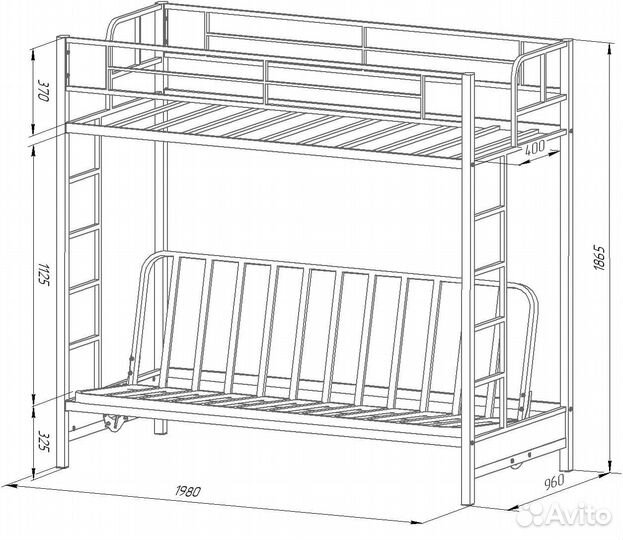 Двухъярусная кровать с диваном внизу Мадлен
