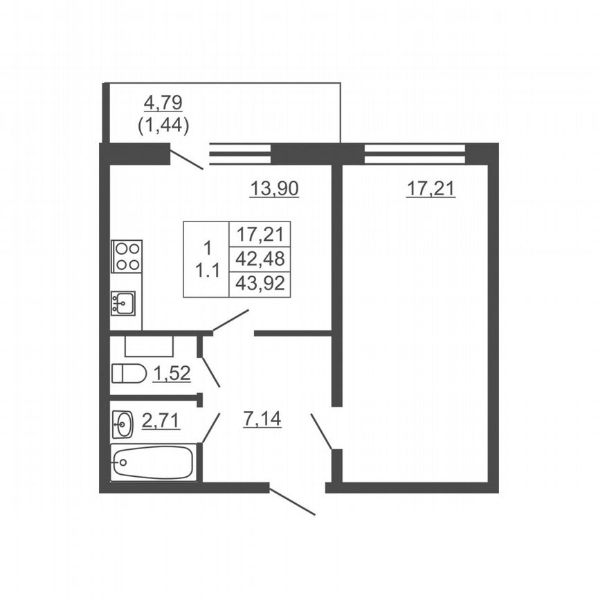 1-к. квартира, 43,9 м², 9/16 эт.