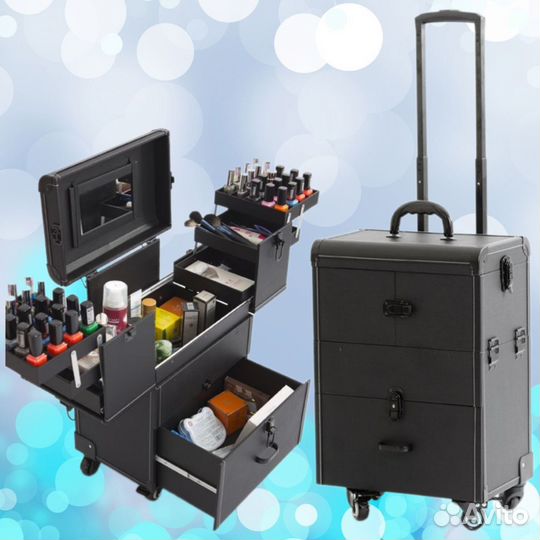 Бьюти кейс с зеркалом на колёсах