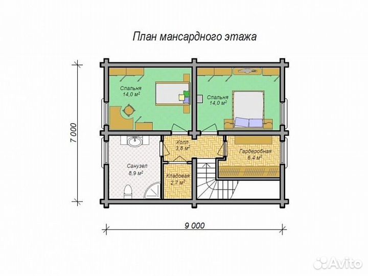 Сруб дома из бревна 9000х9000мм