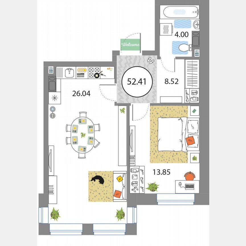 1-к. квартира, 52,4 м², 4/12 эт.