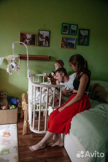 Приставная кроватка деревянная белая из бука