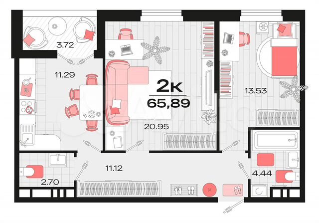 2-к. квартира, 65,2 м², 9/14 эт.