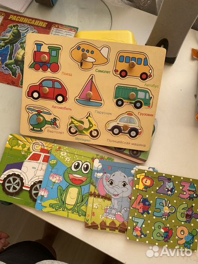 Деревянные игры вкладыши, пазлы