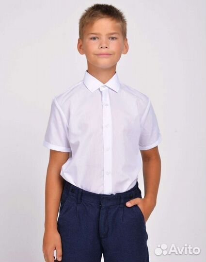 Рубашка белая короткий рукав приталенная 116 - 188