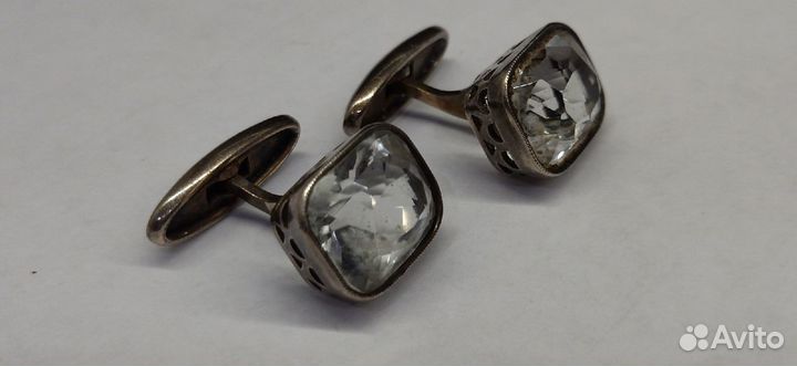 Запонки. серебро + горный хрусталь. 875 проба