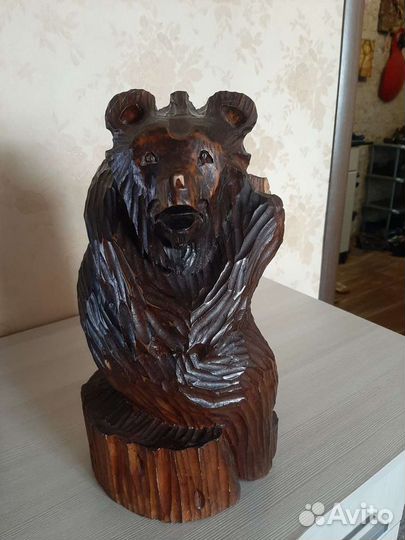 Медведь держатель бутылки дерево резной
