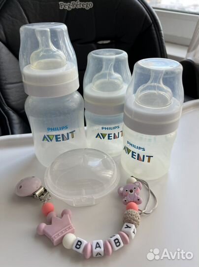 Бутылочка avent, держатель для соски