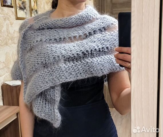 Накидка шерстяная ручной вязки серая