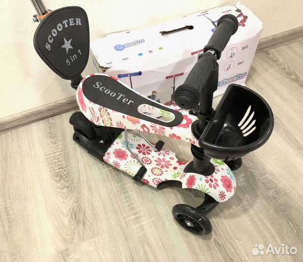 Самокат детский трехколесный 5в1 с ручкой