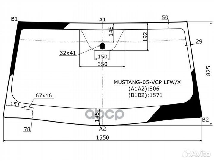 Стекло лобовое ford mustang 2D CPE 05-14 mustan
