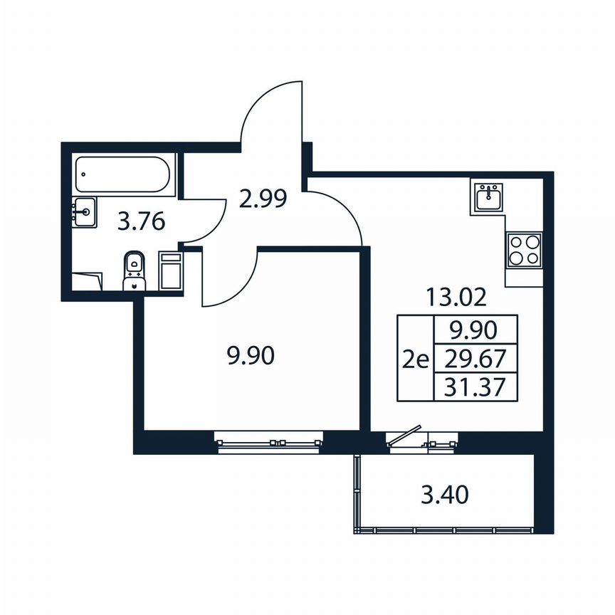 1-к. квартира, 33,1 м², 3/12 эт.