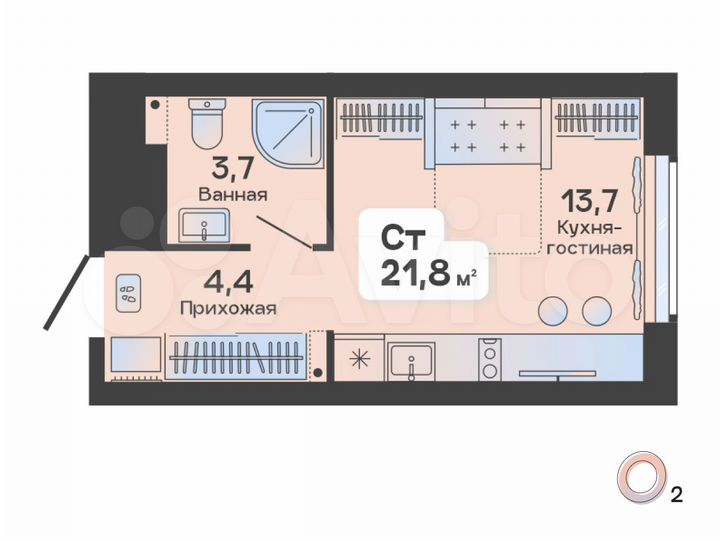 Квартира-студия, 21,8 м², 15/23 эт.