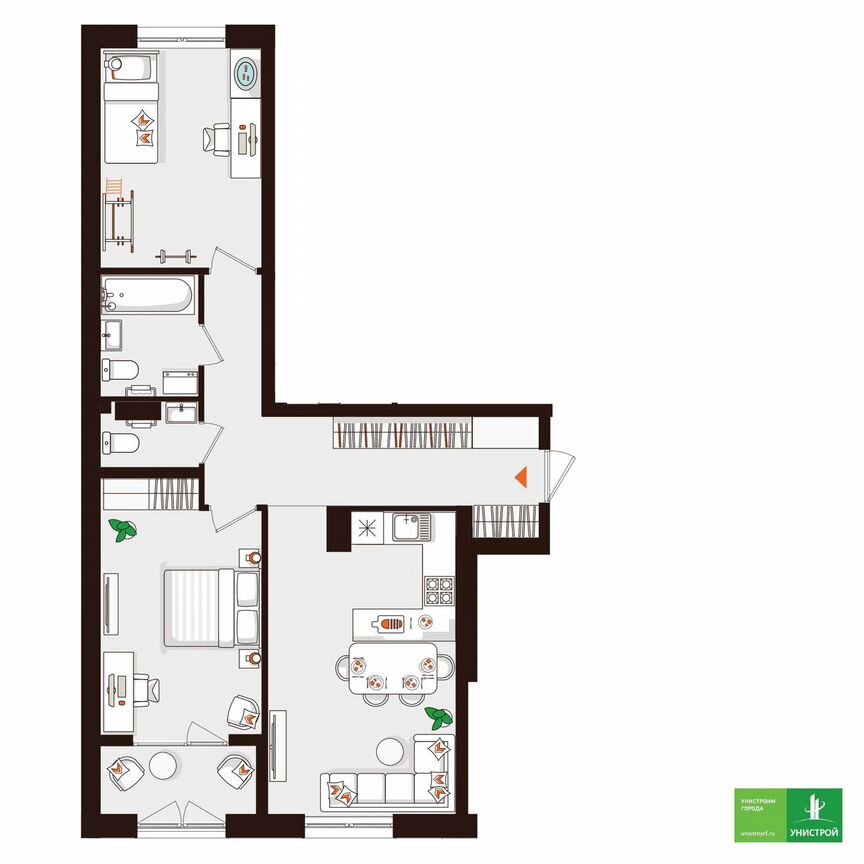 2-к. квартира, 66,1 м², 2/5 эт.