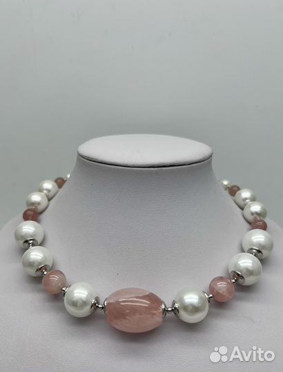 Колье и браслет из розового кварца и майорки