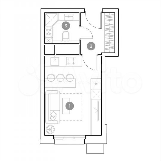 Квартира-студия, 22,2 м², 21/25 эт.