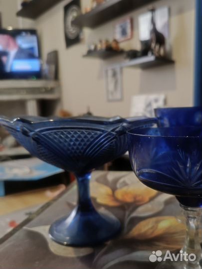 Ваза синее стекло СССР