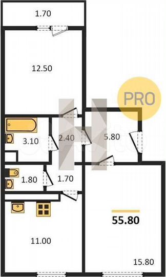 2-к. квартира, 55,8 м², 5/17 эт.