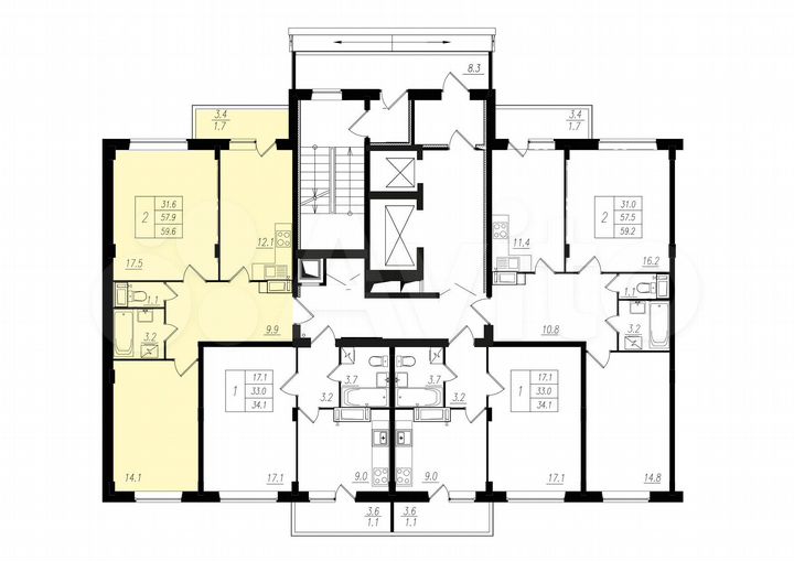 2-к. квартира, 59,6 м², 3/16 эт.
