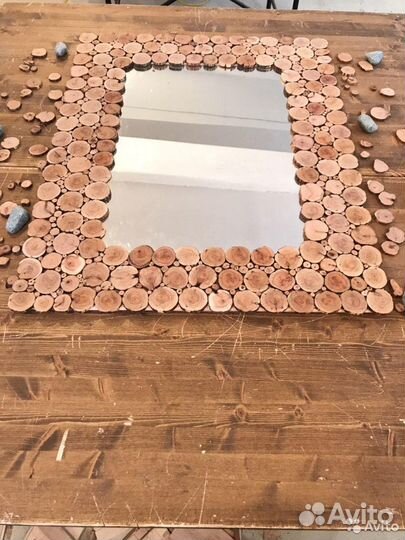 Панно-зеркало из сибирского можжевельника для бани