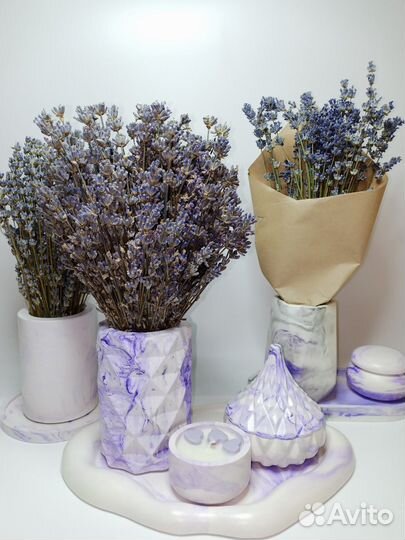 Кашпо с лавандой сухоцвет.Вазы,Декор.изделия