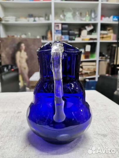 Кувшин синее двуслойное стекло Кобальт СССР (Ч)