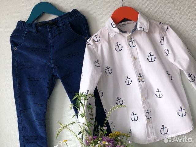 Рубашка сорочка белая детская HM 4 года якоря