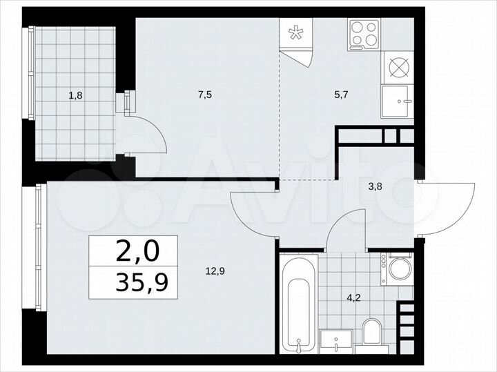 2-к. квартира, 35,9 м², 16/24 эт.