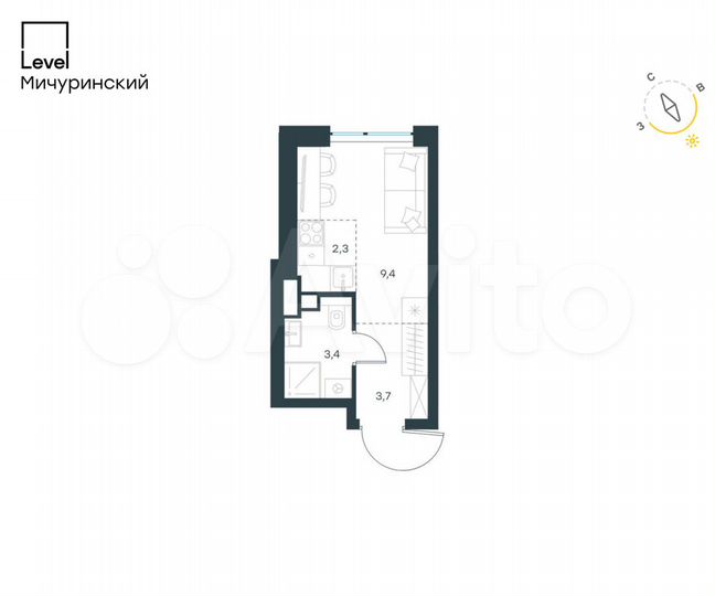 Квартира-студия, 18,8 м², 9/42 эт.