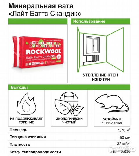 Утеплительrockwool Лайт Баттс Скандик 800х600х50