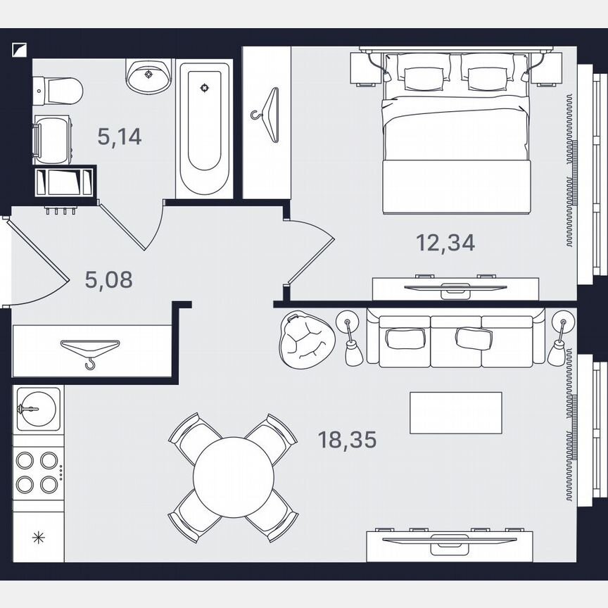 2-к. апартаменты, 40,9 м², 8/24 эт.