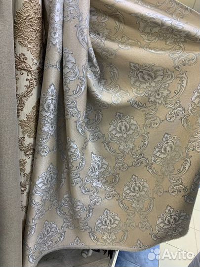 Ткань для штор бежевая с дамасским рисунком