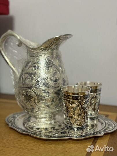 Кувшин со стаканами из серебра кубачи