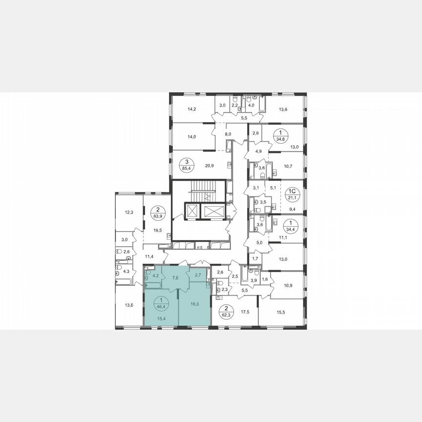 1-к. квартира, 46,4 м², 12/19 эт.