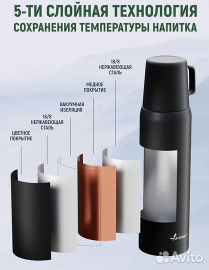 Термос с кружкой фирменный 1 литр новый