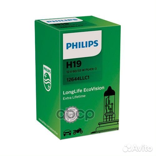 Лампа H19 12V 60/55W PU43t-3 12644LLC1 Philips