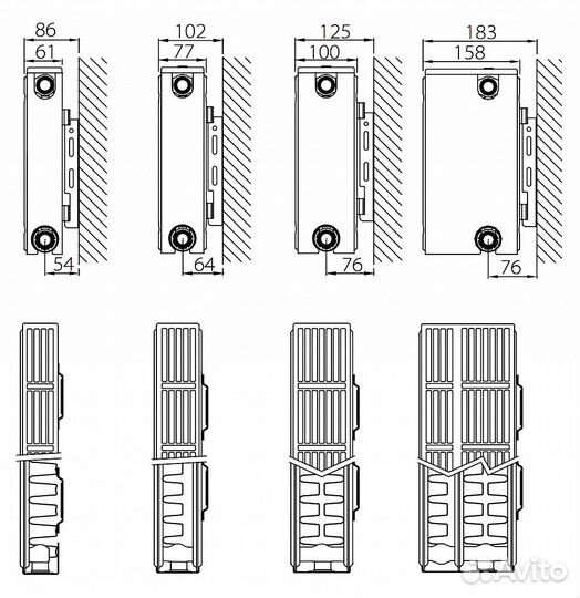 Стальной панельный радиатор отопления с нижним под