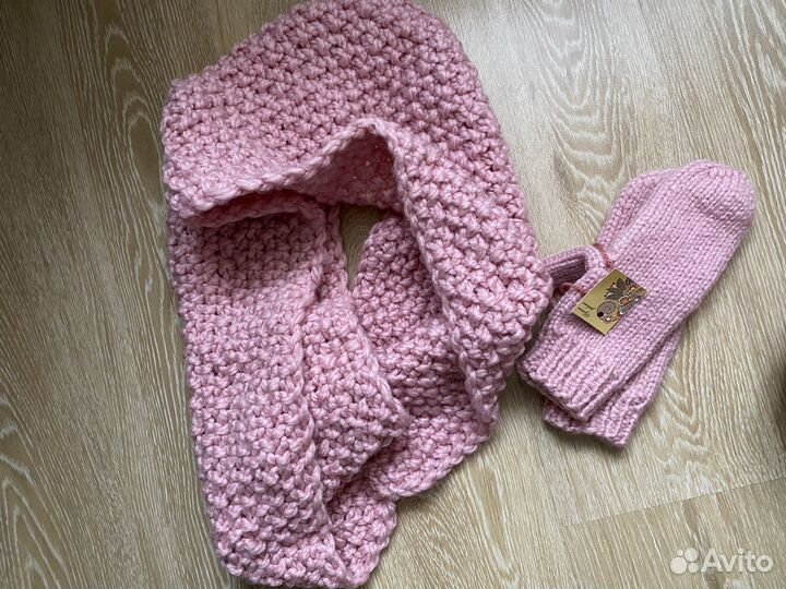 Комплект снуд и варежки шерсть ручная работа
