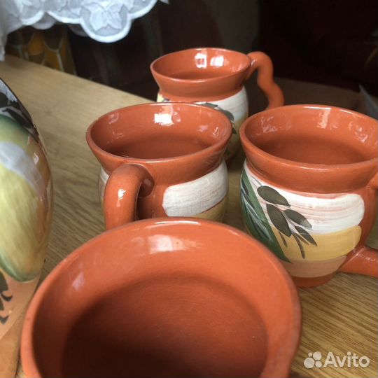 Кувшин и четыре кружки, поливная керамика