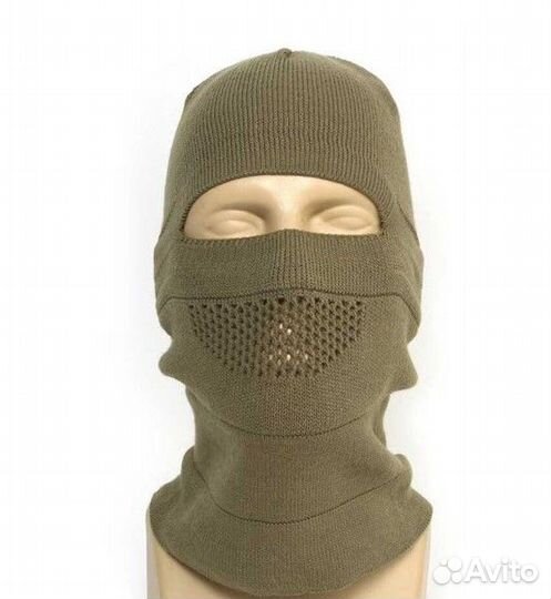 Шапка-балаклава вязаная с сеткой, цвет олива