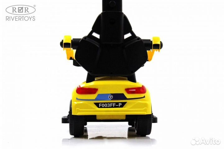 Машинка каталка BMW желтый 003 с ручкой