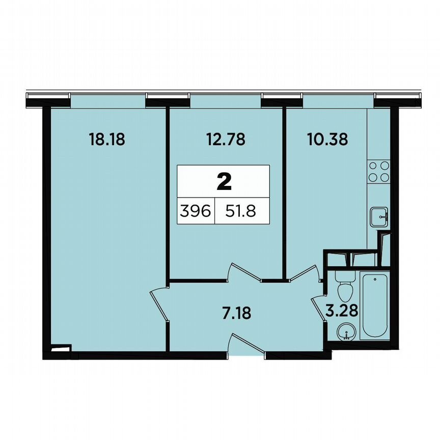 2-к. апартаменты, 51,8 м², 18/18 эт.