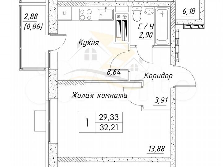 1-к. квартира, 32,2 м², 14/14 эт.