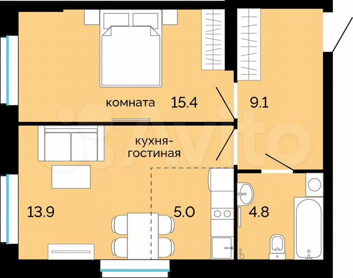 2-к. квартира, 47,4 м², 9/25 эт.